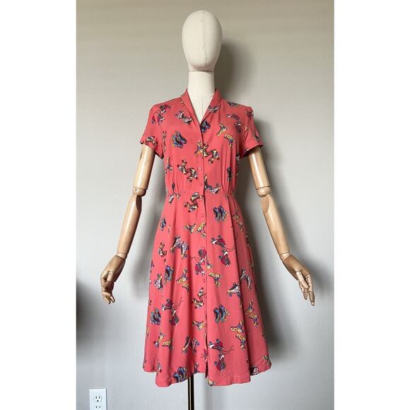 Emily And Fin Roller Skate Dress Sz S Skating Coral Orange Retro Pockets RARE! - Picture 5 of 15